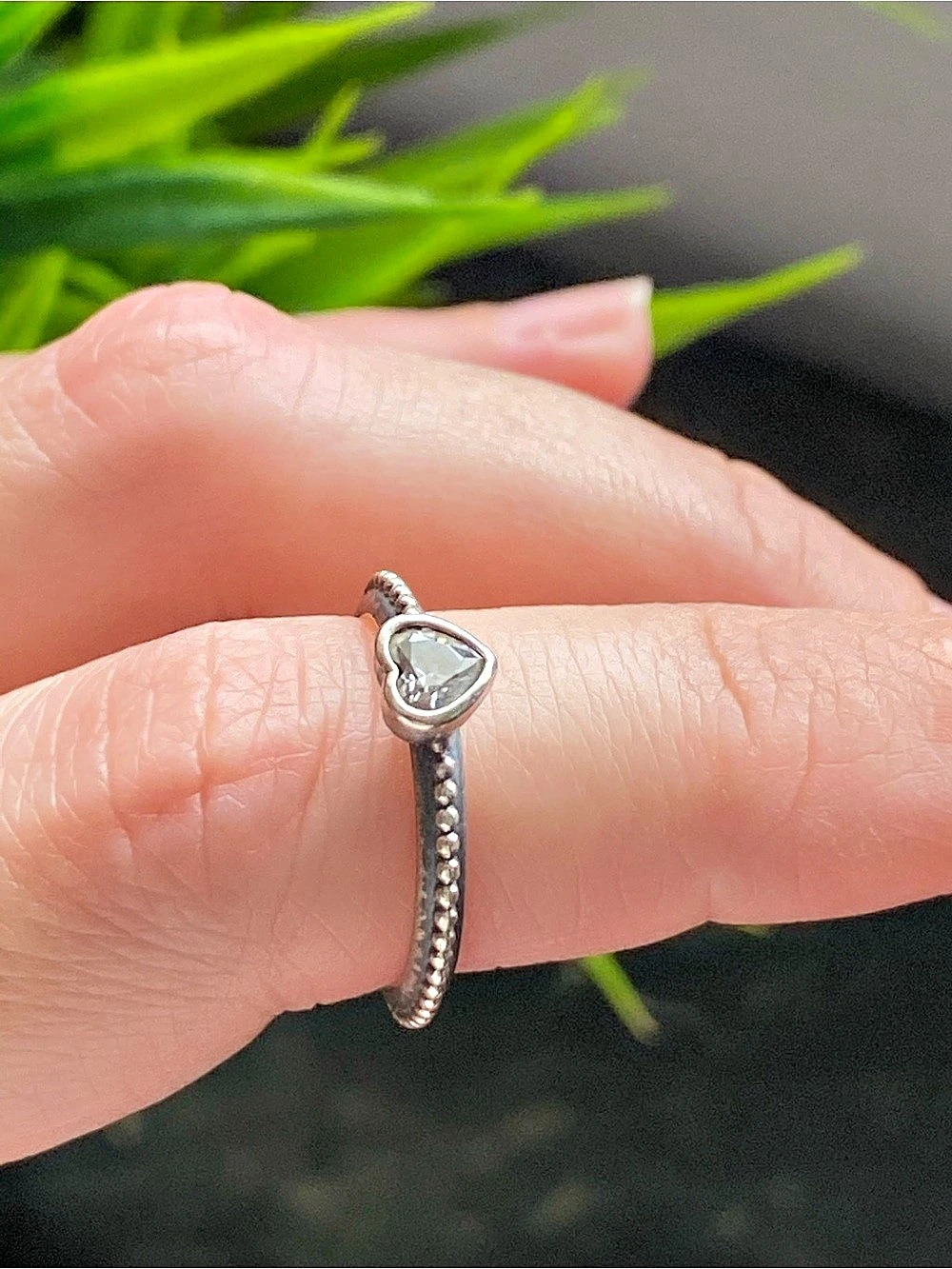 Pandora 925 Clear Heart Beaded Ring Heart Ring in Silver Like New